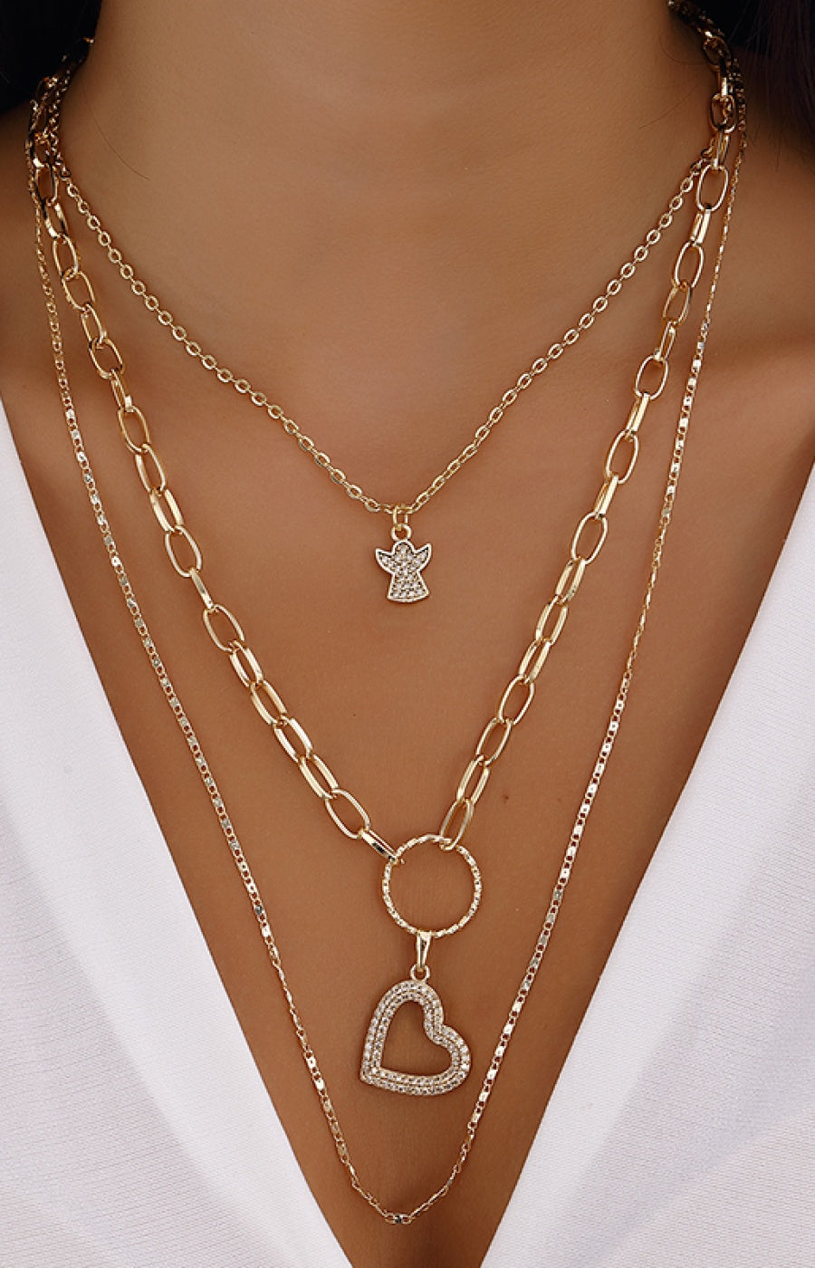 Collier multiple - Laiton doré & zircon