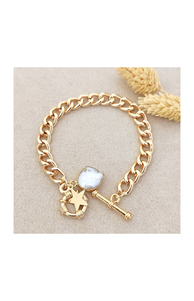 Bracelet - Laiton plaqué or & nacre - Blanc
