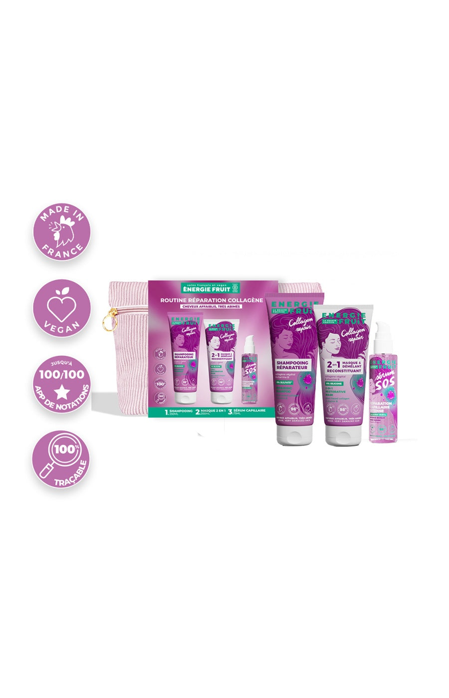 Trousse routine réparatrice - Collagène & vitamine B - Cheveux très abîmés - 3 produits