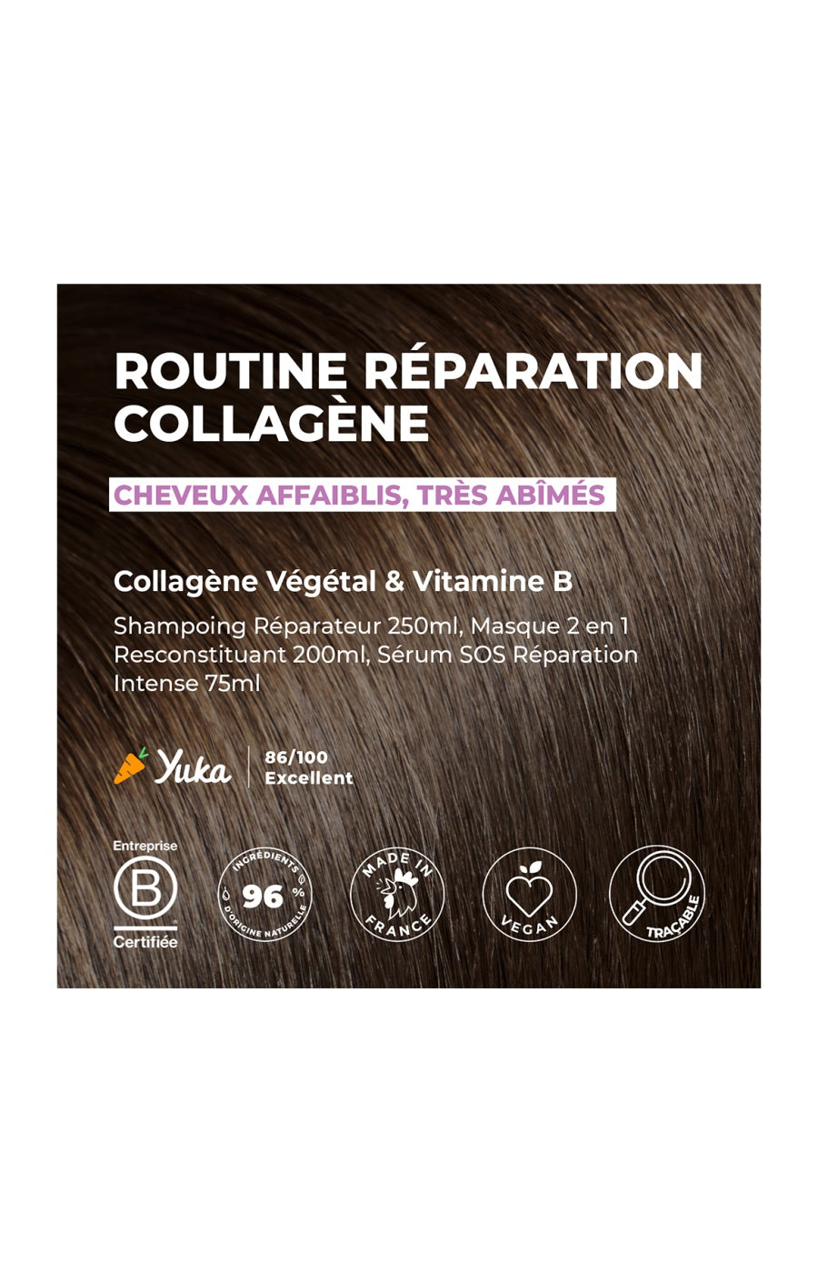 Trousse routine réparatrice - Collagène & vitamine B - Cheveux très abîmés - 3 produits