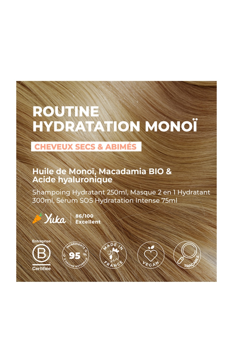 Trousse routine hydratante - Monoï & huile de macadamia bio - Cheveux abîmés - 3 produits