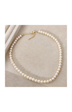Collier - Laiton plaqué or & perles - Blanc