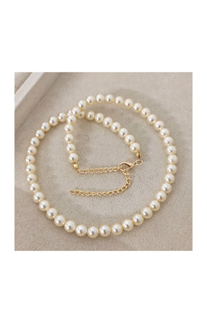 Collier - Laiton plaqué or & perles - Blanc