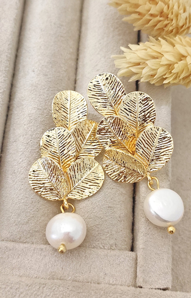 Boucles d'oreilles - Laiton plaqué or & perle