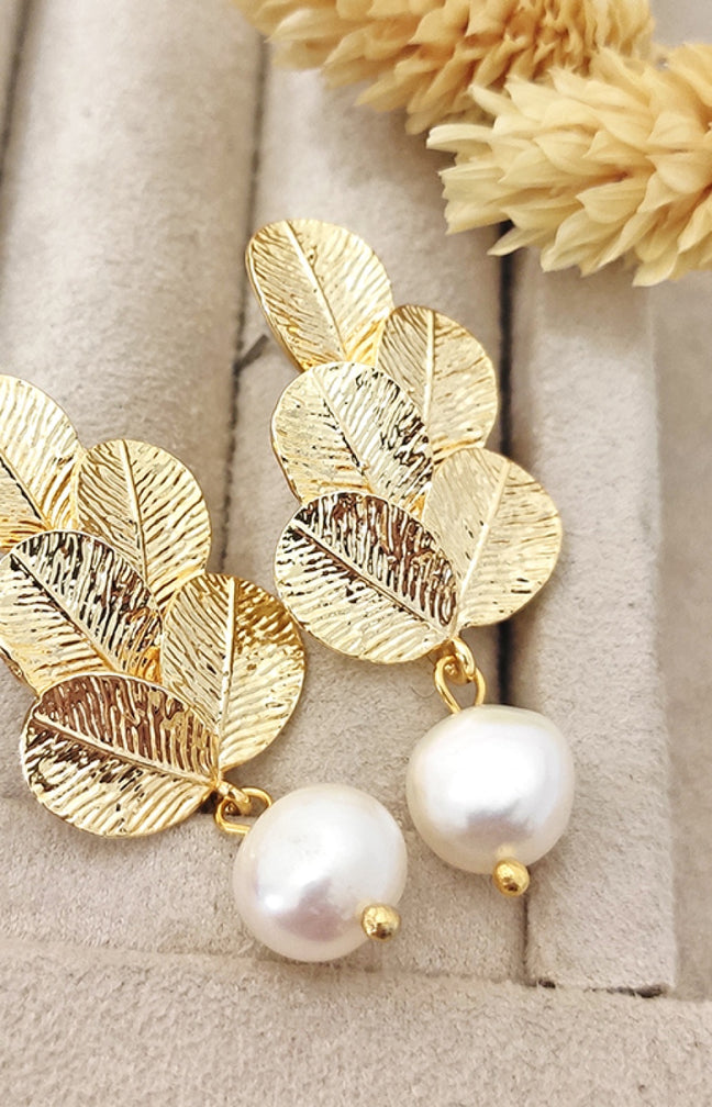 Boucles d'oreilles - Laiton plaqué or & perle