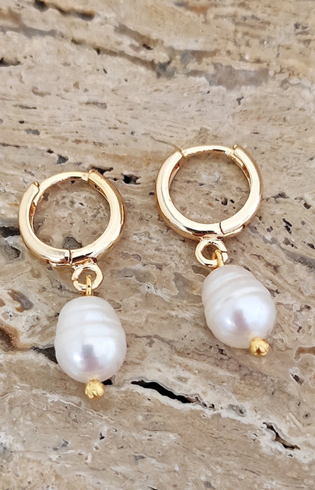 Boucles d'oreilles - Laiton plaqué or & perle