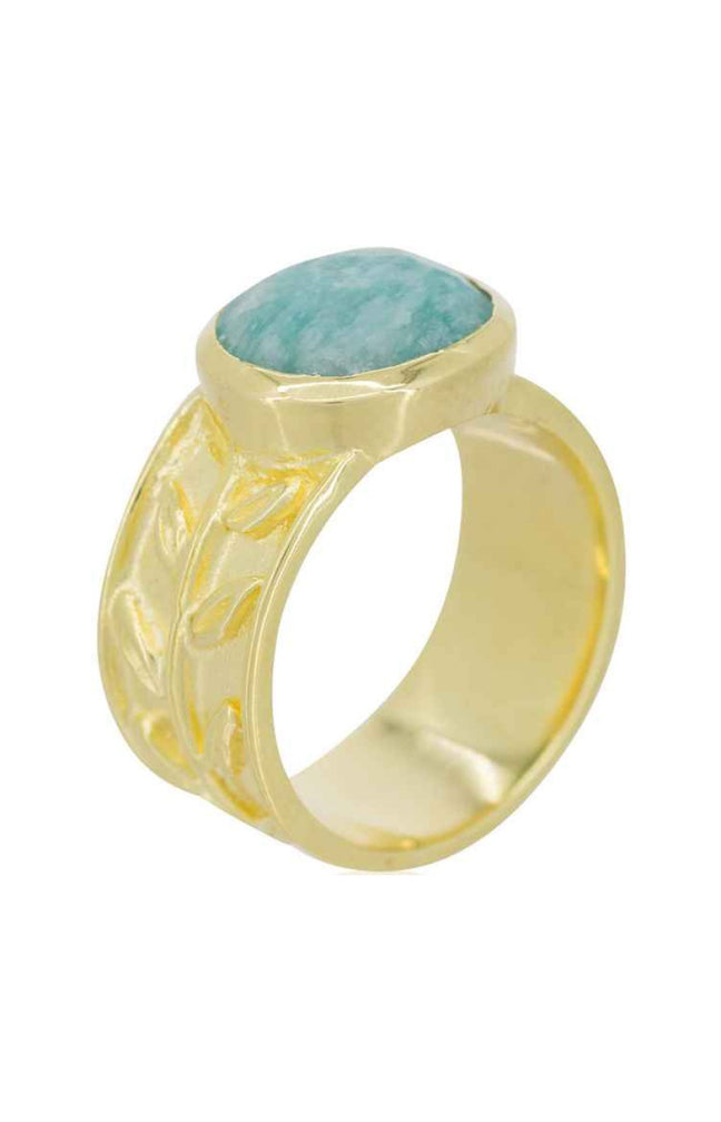 Bague Dania - Laiton doré & amazonite verte