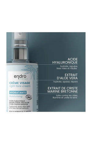 Crème légère hydratante bio - Acide hyaluronique & aloe vera -  Peaux mixtes - 50 ml