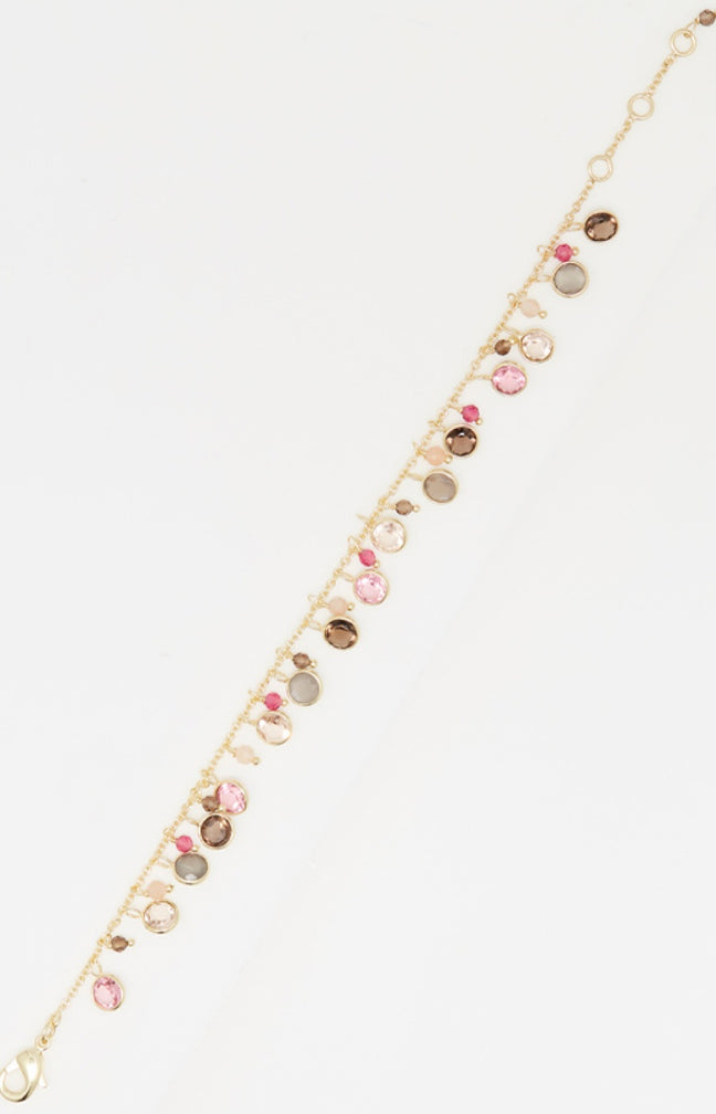 Bracelet - Laiton doré, tourmaline rose & quartz fumé