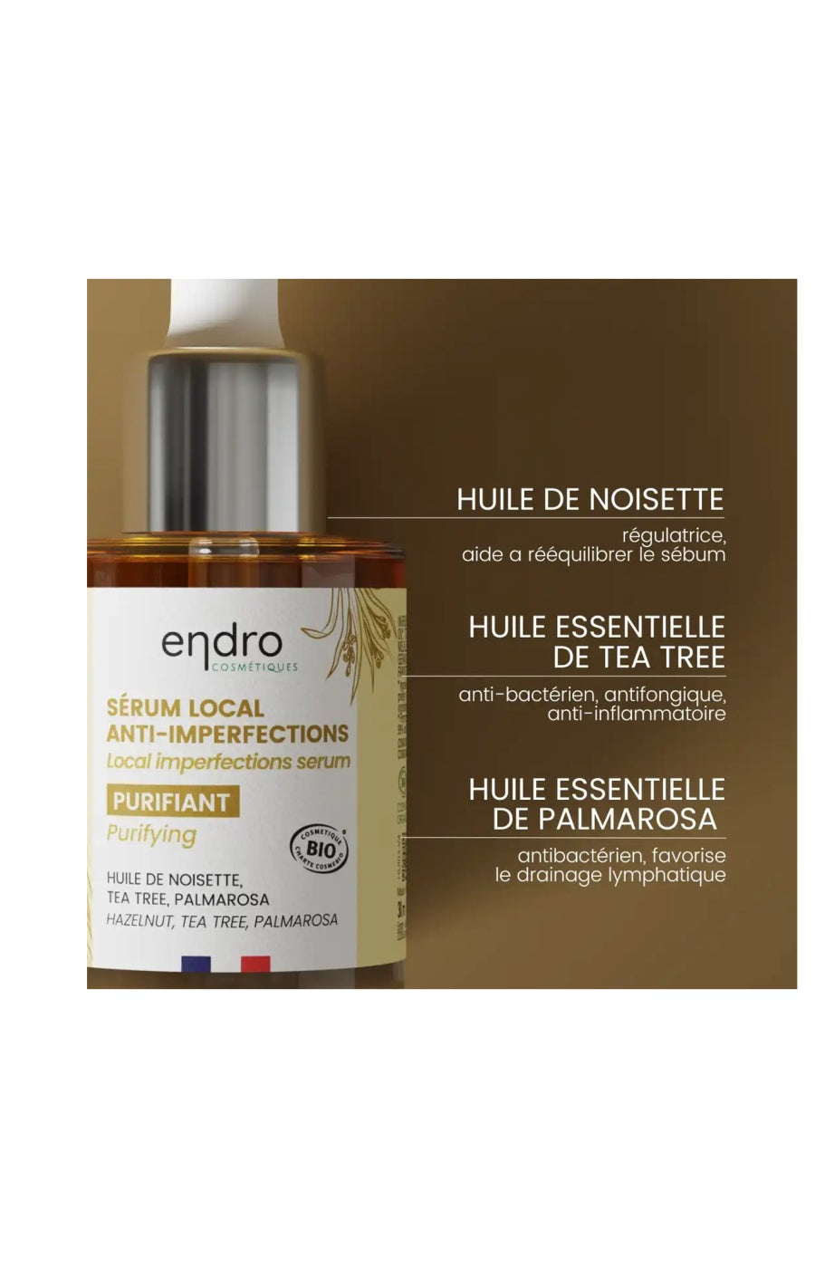 Sérum anti-imperfections bio - Arbre a thé & huile de noisette - Visage - 30 ml