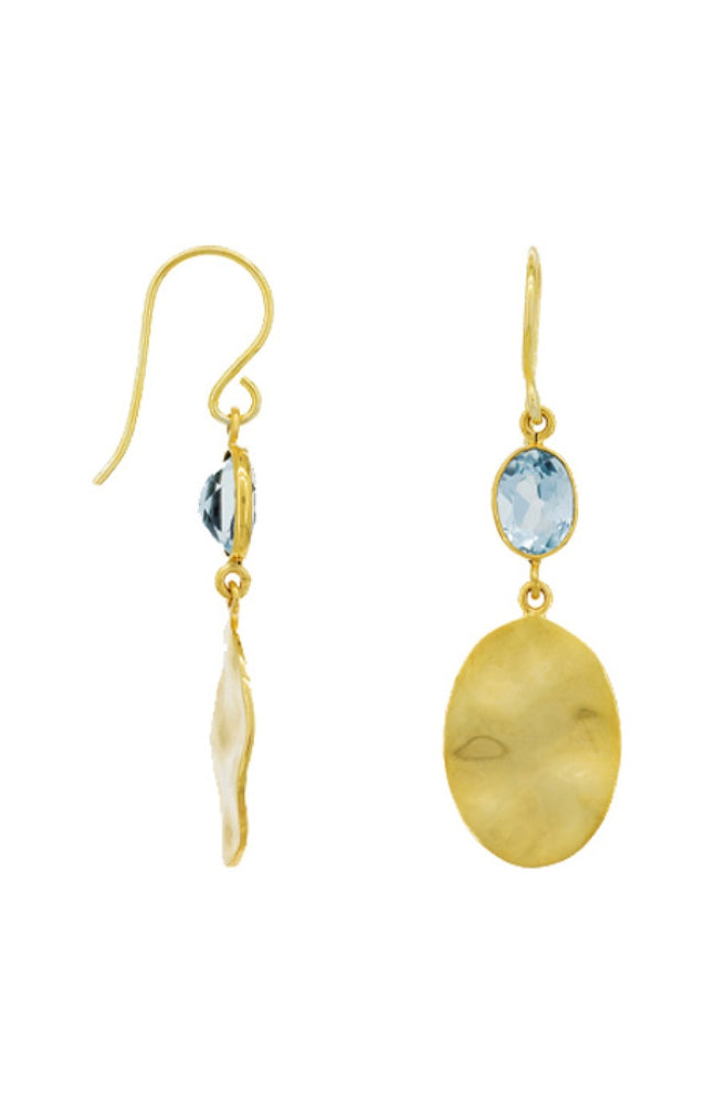 Boucles d'oreilles Olivia - Laiton doré & topaze bleu