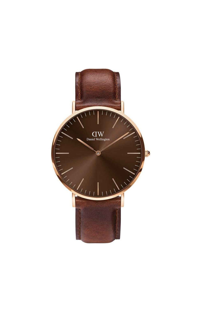 Montre quartz - Plaqué or & cuir marron - Homme