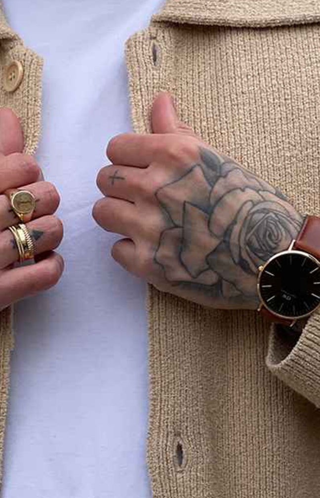 Montre quartz - Plaqué or & cuir marron - Homme