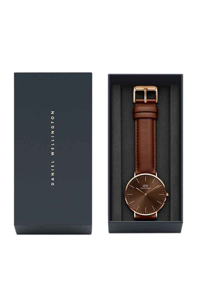 Montre quartz - Plaqué or & cuir marron - Homme