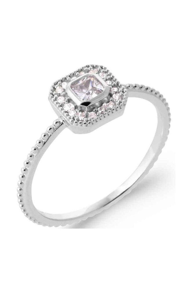 Bague solitaire - Argent 925/1000 rhodié & oxyde de zirconium