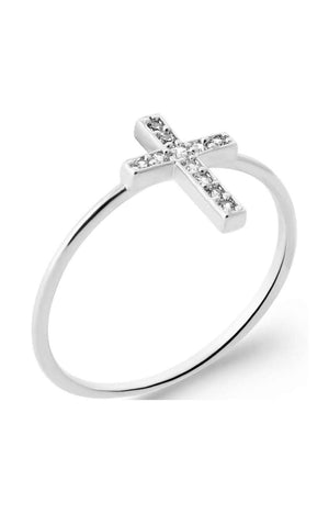 Bague en croix - Argent 925/1000 rhodié & oxyde de zirconium