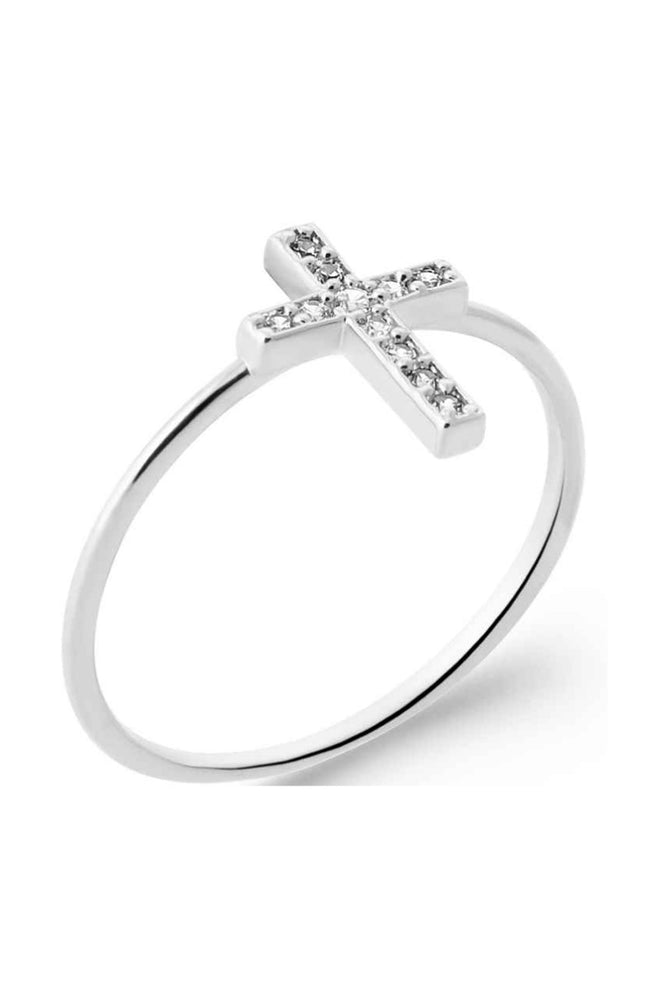 Bague en croix - Argent 925/1000 rhodié & oxyde de zirconium