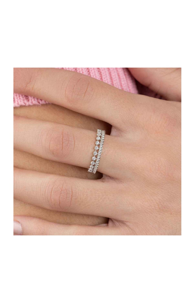 Bague - Argent 925/1000 rhodié & oxyde de zirconium
