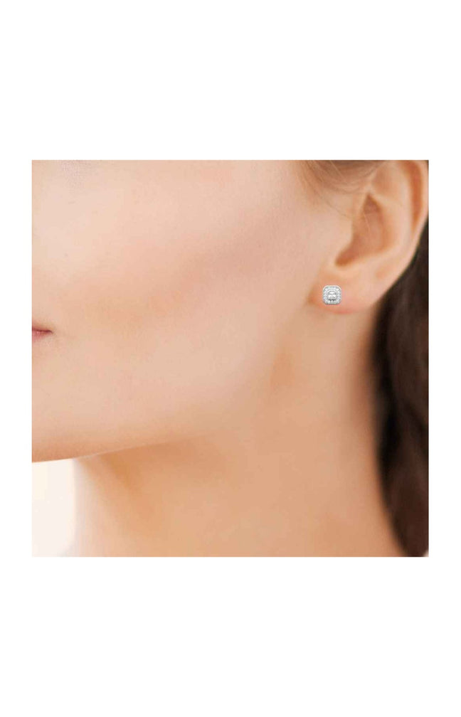 Boucles d'oreilles puces - Argent 925/1000 rhodié & oxyde de zirconium