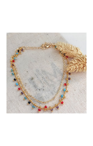 Bracelet de cheville avec pierres cristaux colorées - Laiton doré & plaqué or