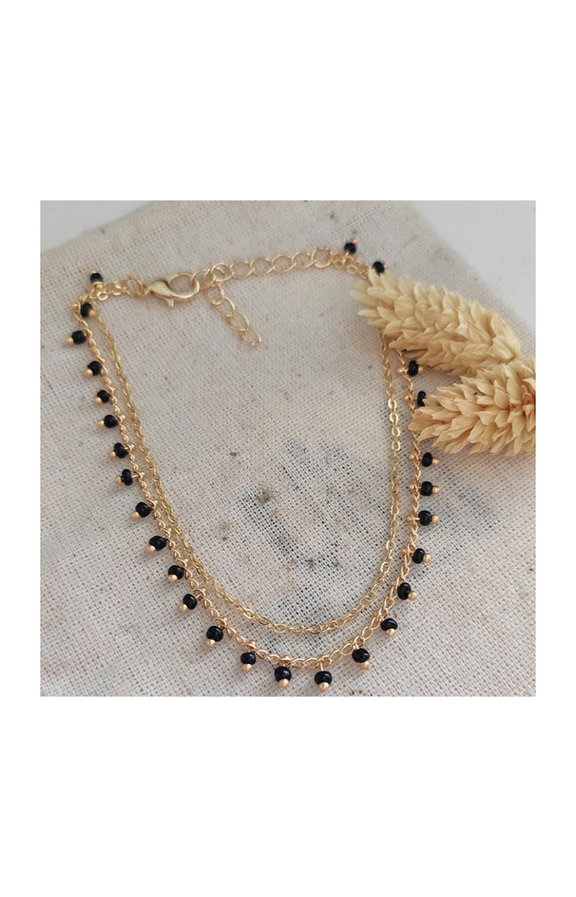 Bracelet de cheville avec des pierres cristaux noires - Laiton doré & plaqué or