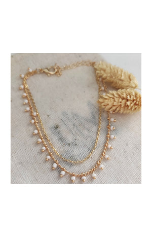 Bracelet de cheville avec pierres cristaux blanches - Laiton doré & plaqué or