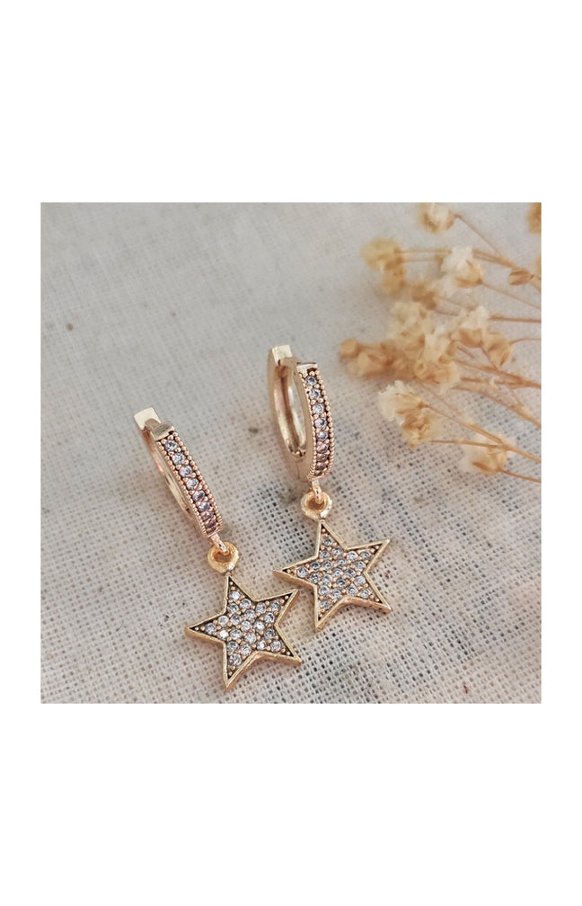 Boucles d'oreilles pendantes en étoile - Laiton doré, plaqué or & pierres de zircon