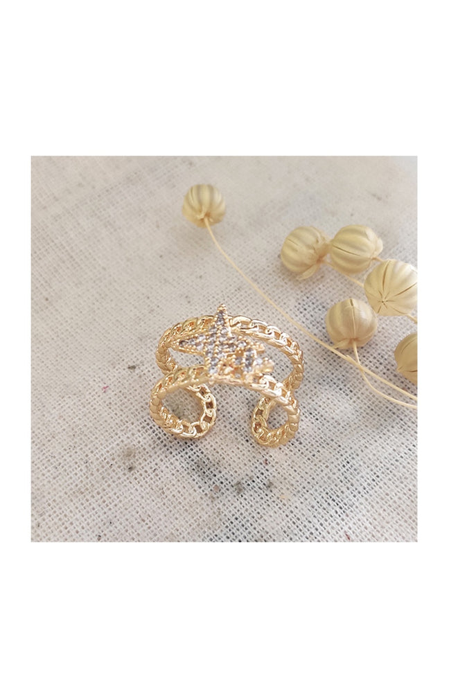 Bague ajustable - Laiton plaqué or & zircon