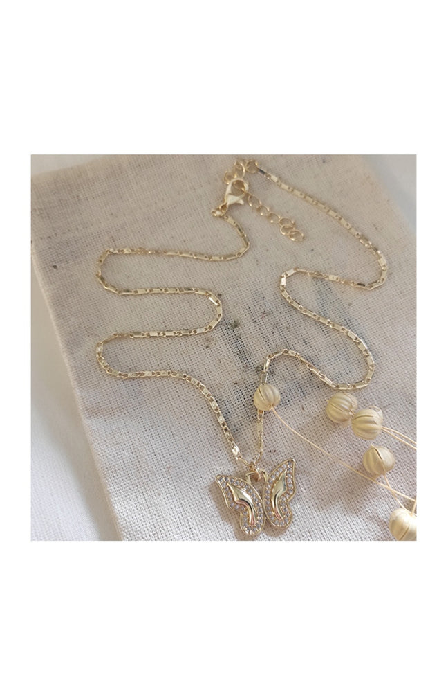 Collier - Laiton plaqué or & zircon