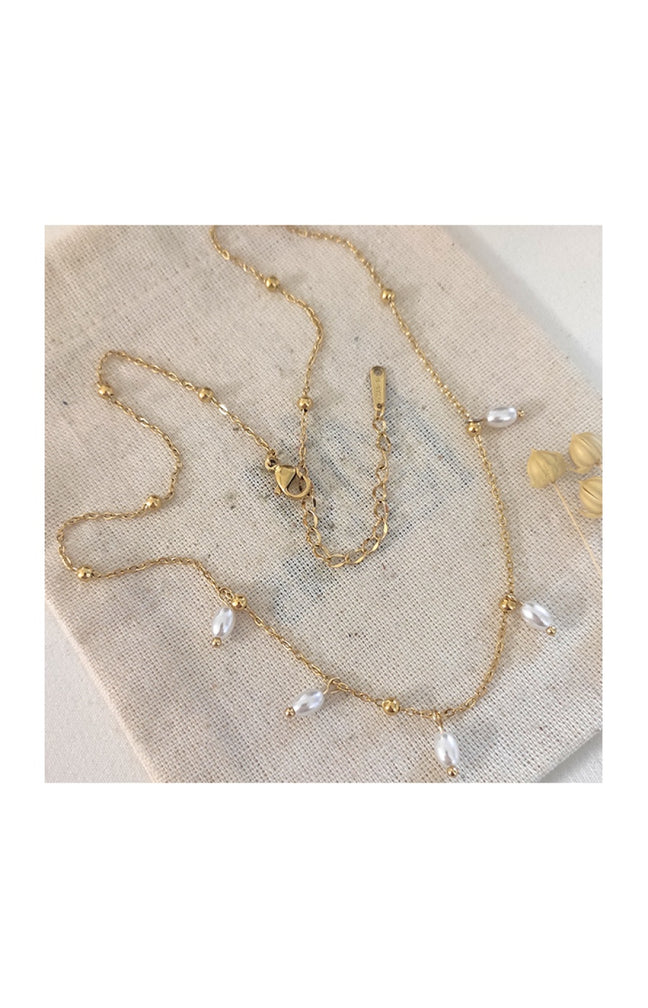 Collier - Laiton plaqué or, acier inoxydable & perles