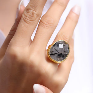 Bagues - Laiton plaqué or & Rutile noir