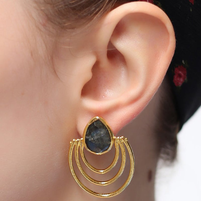 Boucles d'oreilles - Laiton plaqué or & labradorite