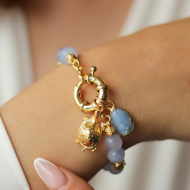 Bracelet - Laiton plaqué or & opale bleue