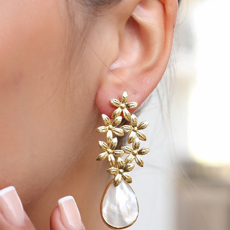 Boucle d'oreilles - Laiton plaqué or & nacre