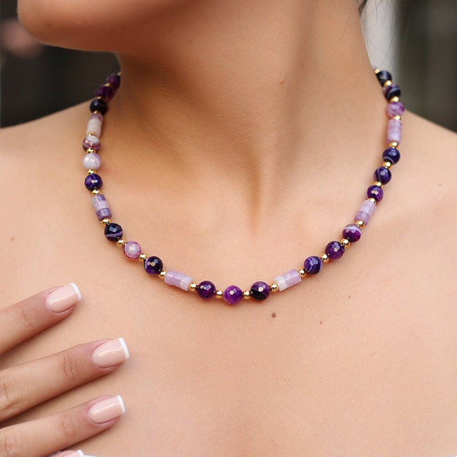 Collier - Laiton plaqué or & améthyste