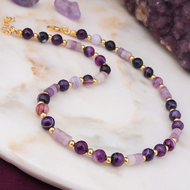 Collier - Laiton plaqué or & améthyste