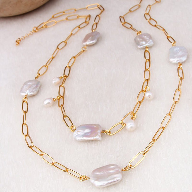 Collier - Laiton plaqué or, perle & nacre