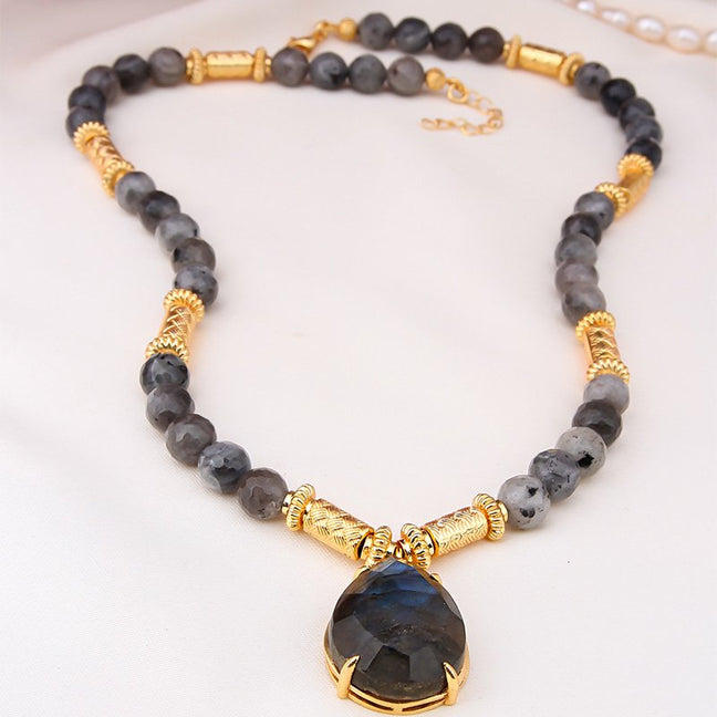 Collier - Laiton plaqué or & labradorite