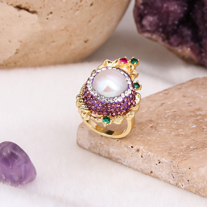 Bague - Laiton plaqué or & perle