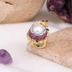 Bague - Laiton plaqué or & perle