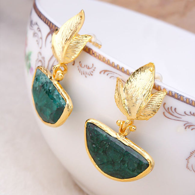 Boucles d'oreilles - Laiton plaqué or & agate