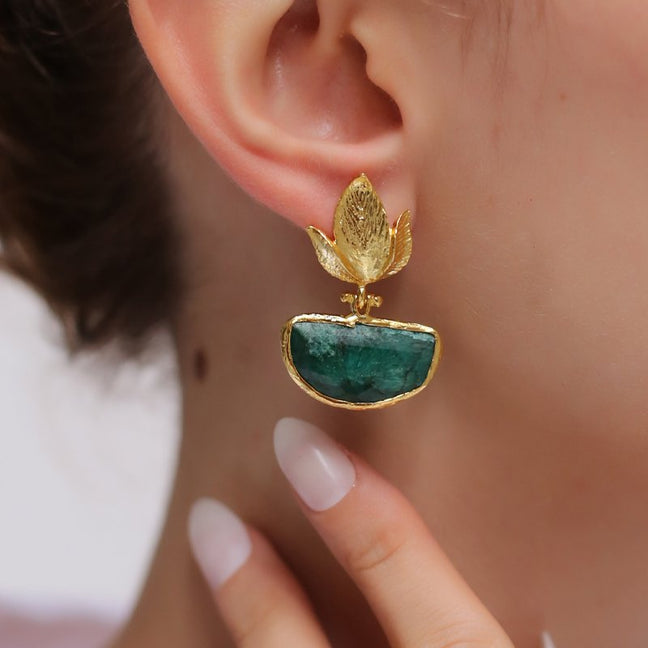Boucles d'oreilles - Laiton plaqué or & agate