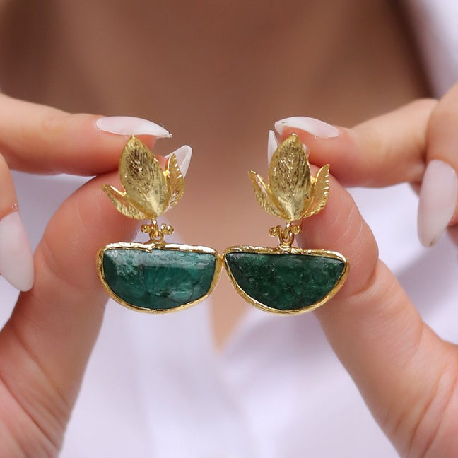 Boucles d'oreilles - Laiton plaqué or & agate