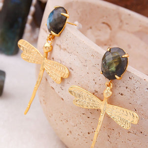 Boucles d'oreilles - Laiton plaqué or & labradorite