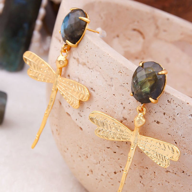 Boucles d'oreilles - Laiton plaqué or & labradorite