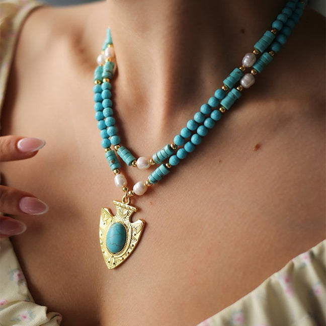 Collier - Laiton plaqué or & turquoise