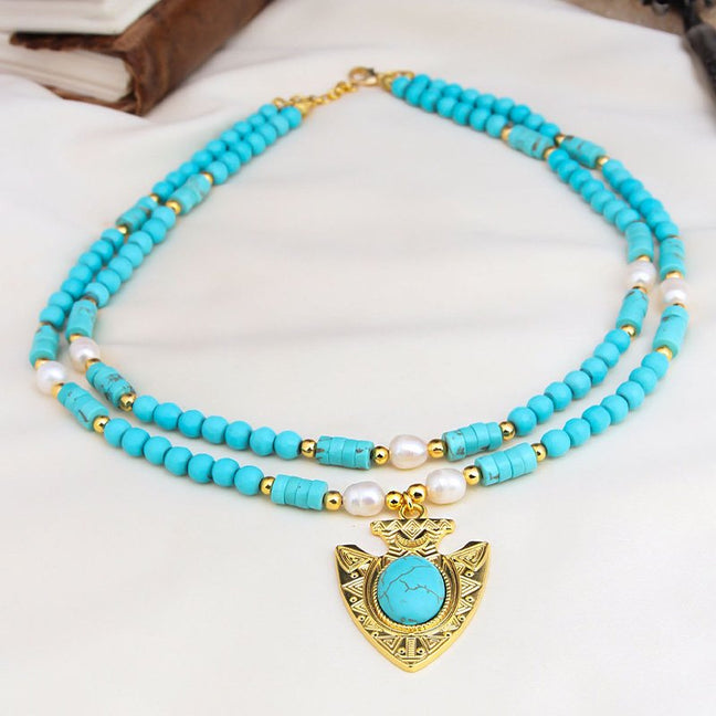Collier - Laiton plaqué or & turquoise