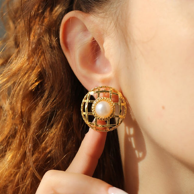 Boucles d'oreilles - Laiton plaqué or & perle
