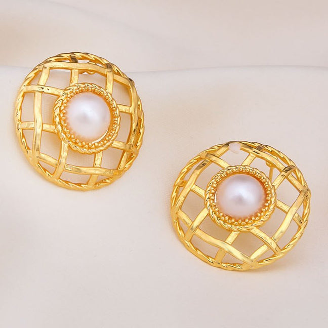 Boucles d'oreilles - Laiton plaqué or & perle