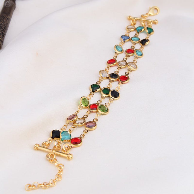 Bracelet - Laiton plaqué or & cristal multicolore